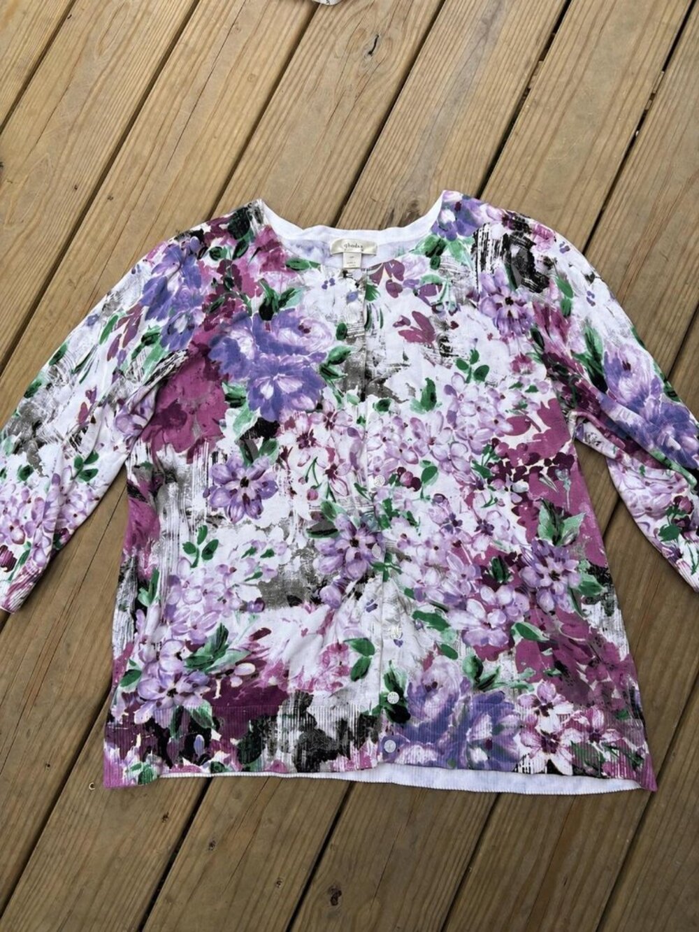 CJ Banks Women’s 1X Floral Button Front Cardigan Purple Green Plus Size